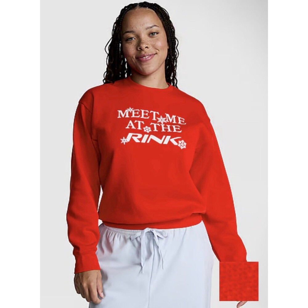 Victoria's Secret PINK Campus Fleece Oversized Crew Neck Sweatshirt Red XL NWT